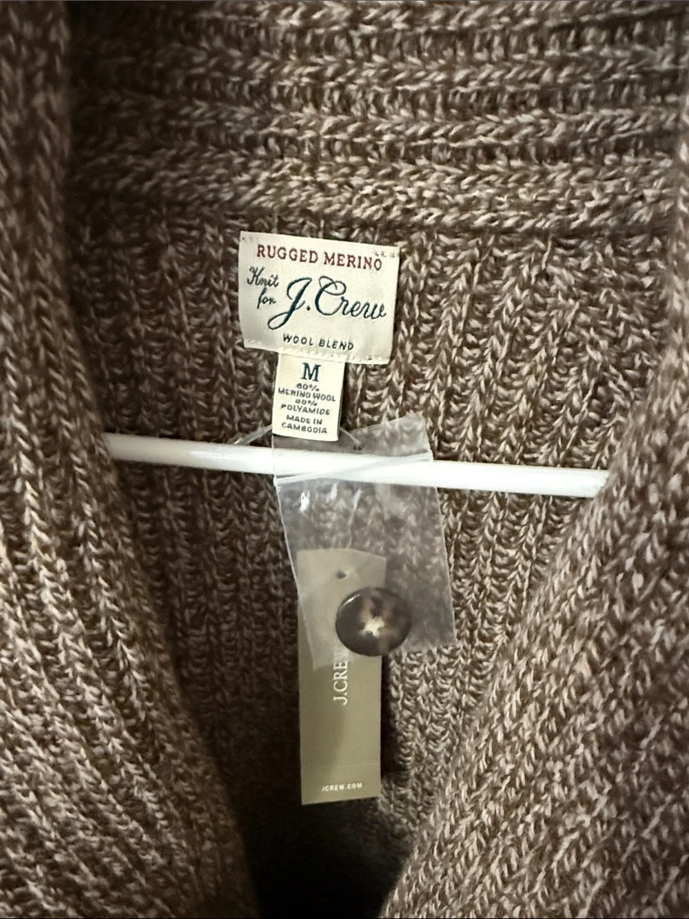 J.Crew Rugged Merino Wool-Blend Cardigan Sweater Marled Hazelnut Brown M